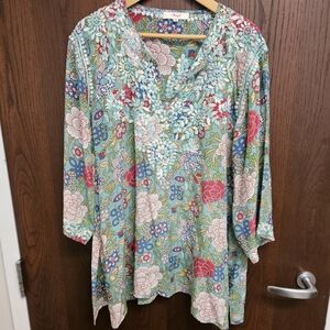 Amaya Silk Tunic Crepe Top Embroidery Longline XL ( 48 )